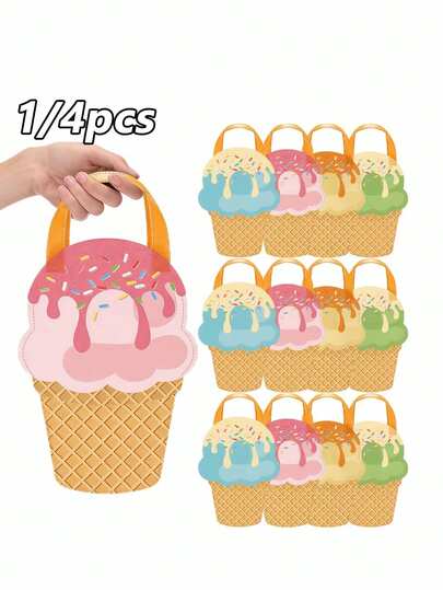 1/4pcs Ice Cream Tote Bags, Suitable For Birthday, Wedding, Pool Party, Picnic, Cute Cone Party Gift Bags For Candy, Snacks, Gifts, Summer Celebration, Wedding & Birthday Decoration