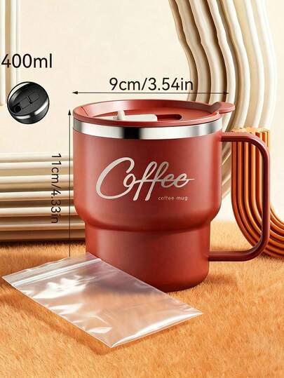 Portable Coffee Cup Coffee Mug With Lid & Handle Double-Layer Insulated Water Cup Reusable Cold And Heat-Resistant Drinking Cup Drinkware 400ML Large Capacity Drinking Cup For Men Women Use At Home School Office Gym Camping Picnic Travel