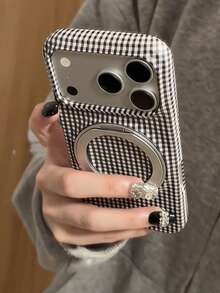 Ins Korean Style Fashion Classic Black & White Plaid Rotating Stand Phone Case For IPhone 17, 17 Pro, 17 Pro Max, 16, 16 Pro Max, 14, 18, 18 Pro Max, Half-Cover Protective Shell - Multicolor - View 2