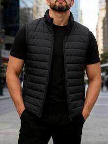 Men's Christmas Gift Zipper Front Winter Vest Jacket: Casual Cool Outdoor Sports Gift, Suitable For Family And Friends - Black - View 3