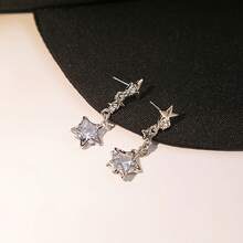 Aretes de Estrella con Cristales Decorativos, Pendientes Huecos Elegantes para Mujer, Accesorio de Moda Y2K - Plateado - Ver 5
