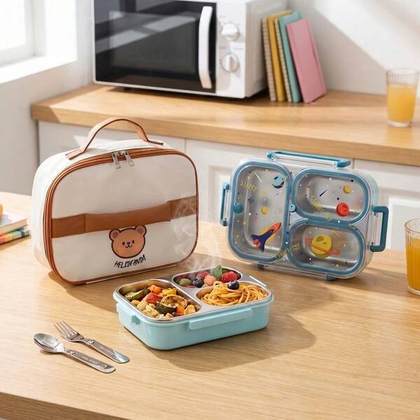 304 Stainless Steel Lunch Box With Compartments,Divided Bento Box, Leak-Proof Lunch Container, Portable Fruit Salad Food Storage Container,Dishwasher & Microwave Allowable,Suitable For Students Adults Use In School, Office, Picnic,Back To School