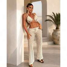 Saidas Vestidos Conjuntos de Praia Feminino Todos Acompanha Biquíni Trabalho a Mão Conchas Búzios Chique Luxo Resort Calças Top Pedras Festas Reveillon Tendencia Verão 2026/2027 Perolas top - calca + top - Visão 4