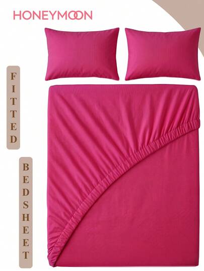 2/3 pcs Sprei Fitted Warna Polos, Pelindung Kasur, Penutup Kasur, Sprei Kantong Dalam, Lembut & Bernapas, Cocok Untuk Semua Ukuran Kasur - Twin, Full, Queen, King, Kantong Dalam 9-12 Inci/25cm, Dapat Dicuci dengan Mesin, Merah Muda Semangka