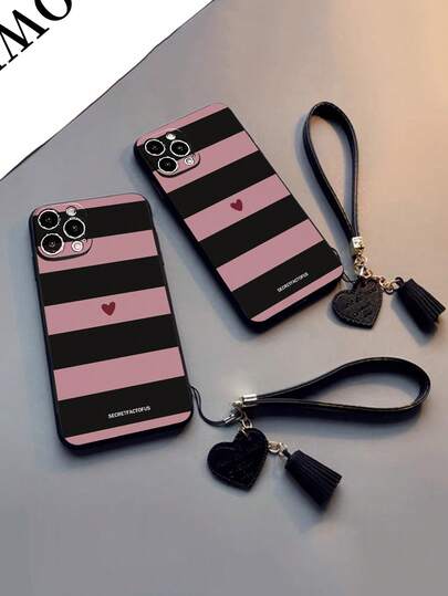 1pc Precision Cut Straight Edge Heart Pattern Thick Anti-Drop Painted Phone Case Protective Shell With Added Accessories New Leather Heart Hand Strap DIY Phone Case Hanging Decoration Leather Rope Tassel Pendant Short Wrist Strap Hanging Ornament Compatible With IPhone 17pro/17Air/17/17promax 16/11/16pro/16plus/16promax/16e/15Promax/13/14/12/XS/XR/7G/8P, Compatible With Samsung Galaxy S26/S26PLUS/S26 Ultra S25
