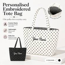 Personalized Embroidered Custom Korean Vintage Artistic Tote Bag, Denim Large Capacity Handbag New Fashion Plaid College Student Class Shoulder Commuter Bag - Multicolor - View 9