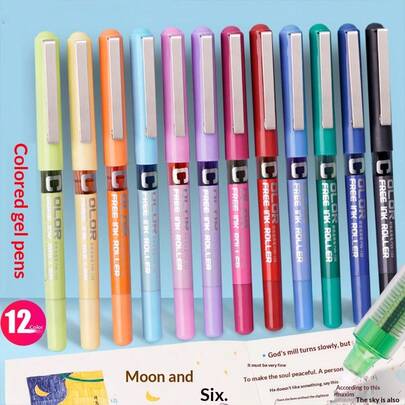 12-Color Direct Liquid Gel Pen, Colored Ink Ballpoint Pen, Drawing Graffiti Office Pen