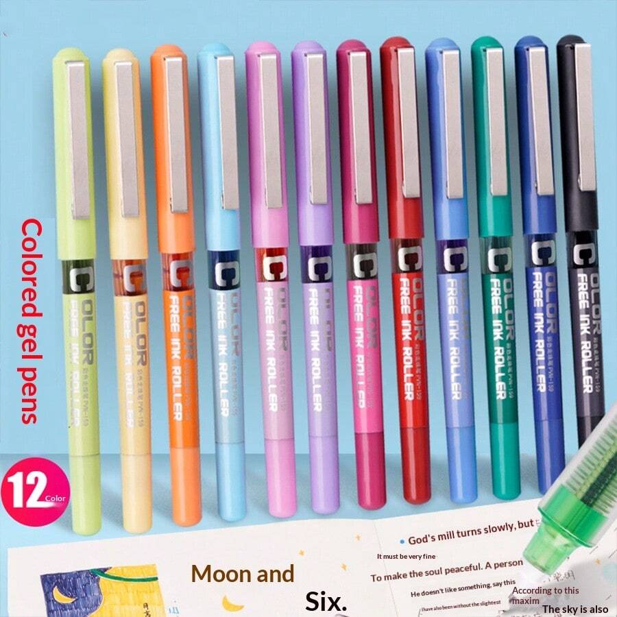 12pcs/16pcs/24pcs 12 Colors Liquid Gel Pens, Colorful Ink Ballpoint Pens For Drawing, Doodling And Office Use - Sets - View 1
