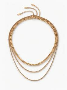 Vandermere 3pcs 18k Gold Stainless Steel Women's Herringbone Necklace Set, Simple And Elegant Solid Color Snake Chain Necklace For Layering. - Yellow Gold - View 7