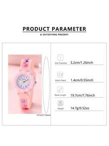 1pc New Kids Cartoon Quartz Watch Pink Girls Niche Ins Minimalist 3D Sunflower Watch Student Party Birthday Holiday Gift - Hot Pink - View 3