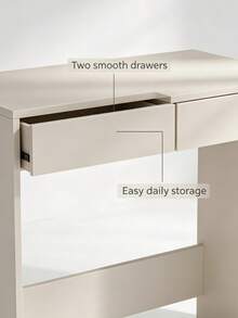 Rectangular Makeup Vanity Desk With Two Drawers, Crafted From Durable Particle Board. Available In Two Colors, This Multi-Purpose Table Works As A Computer Desk, Ideal For Organizing Skincare, Cosmetics And Stationery In Bedrooms And Apartments. - Multicolor - View 6