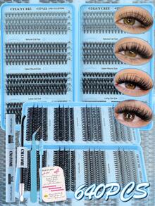 640/544/200 Clusters D Curl Individual Eyelashes High Capacity Fake Lashes Extensions Kit, Natural Thick Segmented Lash With Bond And Seal,Tweezers,Brush, Long Lasting Wispy False Lash Book Beginner Friendly, For Daily And Quick Makeup, Easy To Use - Baby Blue - View 5