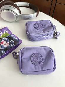 1pc Minimalist Soft Nylon Rectangular Mini Coin Purse, Embossed Logo, Zipper With Wrist Strap, Portable Card Cash Storage Pouch, Multi Pastel Colors Match Daily Outfits For Commute, Shopping, Daily Outdoor Use All Seasons - View 4