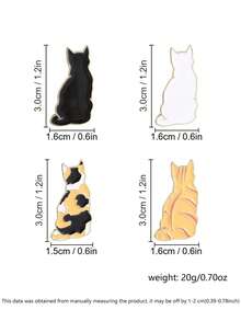4Pcs Minimalist Back View Cat Enamel Pin Black White Calico Tabby Solid Kitty Brooch Neutral Backpack Decor Badge - Multicolor - View 3