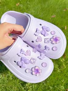 18pcs Purple Flower Accessories, Small Bow DIY Shoe Decor, Suitable For Perforated Sandals, Elegant And Fashionable, Gift For Girlfriend - Purple - View 4