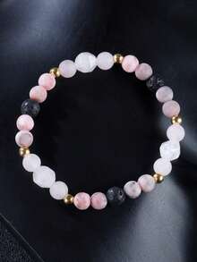 1pc Lucky Natural Stone Matte Pink Zebra Jaspers Facted Rose Quartz Bead Women's Jewelry, Lucky And Love, Suitable For Daily Wear And Gift Giving - Multicolor - View 4