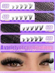EYELASH EVOLUTION 780pcs/200pcs D Curl Single Cluster False Eyelashes, With Eyelash Tweezers And Brush, High Density Eyelash Book, Suitable For Beginners, Soft And Fluffy, Create Natural Makeup Look, Home DIY Segmented False Eyelashes, Long Lasting And Convenient, Easy To Carry - D - View 4