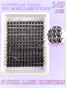 168pcs Cat Eye & Fox Eye Individual Cluster False Eyelashes, DIY Segmented Eyelash Extension, 3D Thick Single Cluster False Eyelashes, Angled Fluffy Cluster Style, Reusable - C - 查看 4