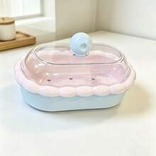 1pc Cute Cartoon Double Layer Soap Box With Lid And Drain Tray, Wavy Edge Portable Dust-Proof Soap Holder, Lightweight Space-Saving Design, Suitable For Bathroom, Dormitory Students And Female College Students Daily Use - Soap Box - View 9