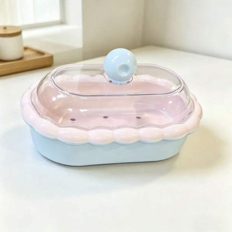 1 hộp đựng xà phòng hoạt hình dễ thương 2 lớp có nắp và khay thoát nước, viền lượn sóng, cầm tay, chống bụi, thiết kế nhẹ tiết kiệm không gian, phù hợp cho phòng tắm, sinh viên ký túc xá và nữ sinh đại học dùng hàng ngày - Hộp xà phòng - Xem 9