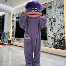 2er Pack/1er Pack/6 Stile: Weiß, Lila, Gelb, Grün Bodysuits, hochwertige Loungewear geeignet für Cosplay, Unisex Jumpsuits, Cartoon Großmäulcher Monster niedlich lustig verdickter Korallenfleece Loungewear, Paarpajamas, Cartoon Pajamas - A - Übersicht 16