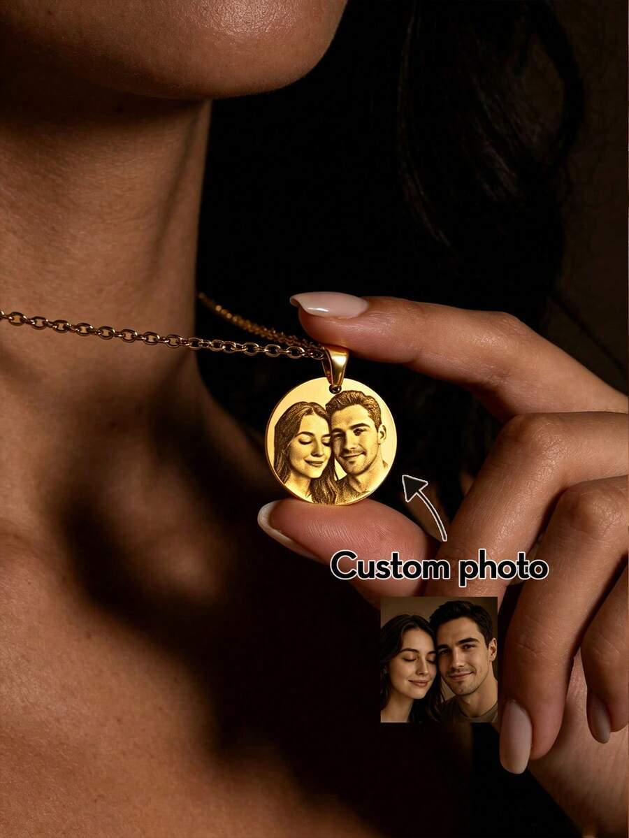 1 pieza Collar con foto retrato personalizada grabada - Foto realista incrustada, collar personalizado para el Día de la Madre - Regalo de Navidad para mamá - Multicolor - Ver 1