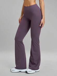 MFVIM Casual Leggings High Waist Shaping Yoga Running Training Flare Pants Long Trousers - Purple - View 8