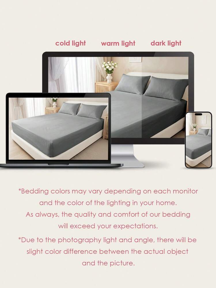 2/3pcs Solid Color Fitted Sheet Mattress Protector Cover, Deep Pocket Bed Sheet, Soft & Breathable, Suitable For All Bed Sizes - Twin, Full, Queen, King, 9-12 Inches/25cm Deep Pocket, Machine Washable, Gray - Grey - View 8