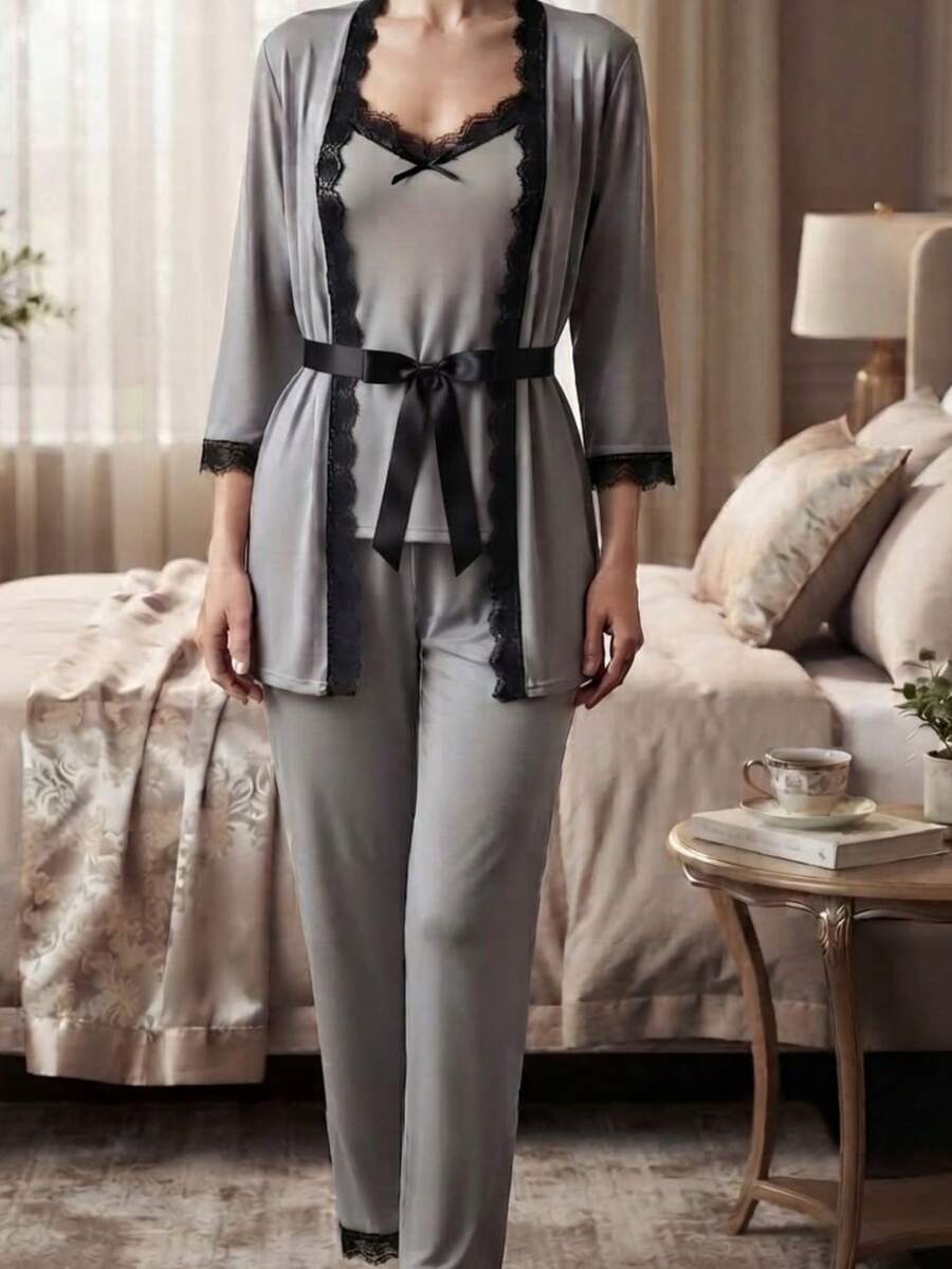 ❤️ 3-Piece Women's Lace-Trimmed Pajama Set – - Grey - View 1