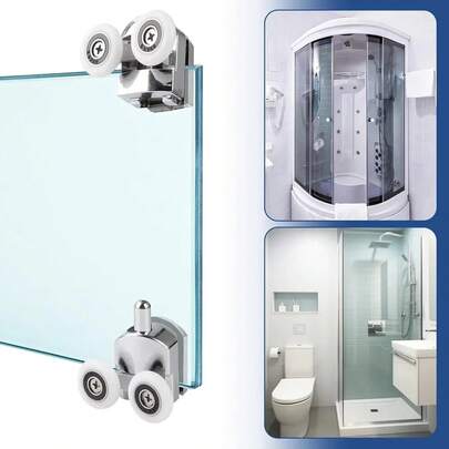 4 piezas/set Rodillos para puerta de ducha, ruedas deslizantes de 23/25mm para puertas de ducha, ruedas de repuesto para puertas de ducha, 2x doble gemelo superior/inferior, poleas de riel para puertas de ducha de vidrio curvo de 4-6mm