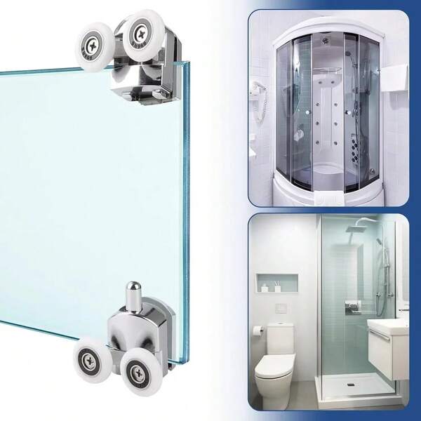 4 piezas/set Rodillos para puerta de ducha, ruedas deslizantes de 23/25mm para puertas de ducha, ruedas de repuesto para puertas de ducha, 2x doble gemelo superior/inferior, poleas de riel para puertas de ducha de vidrio curvo de 4-6mm