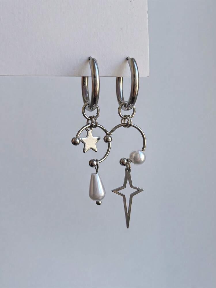 1pair Punk Style Heart Shaped Stainless Steel Pendant Earrings, Hip Hop Y2K Accessories, Suitable For Women's Daily Wear Jewelry Valentines - Silver - View 23