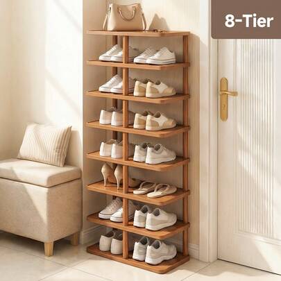Senmeo Adjustable 5- Or 8-Tier Shoe Organizer, Sturdy Construction, Space-Saving Design, Tool-Free Assembly, Ideal For Closets, Hallways, And Compact Entryways.