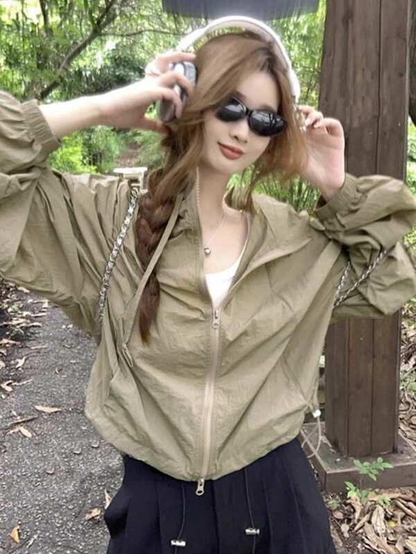 Jaket Windbreaker Serbaguna Gaya Keren Amerika dengan Perlindungan Matahari