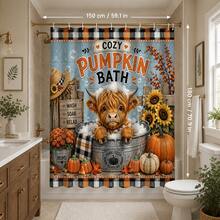 1pc/4pcs Bubble Bath Highland Cow Funny Sunflower Pumpkin Plaid Autumn Decor Multi-Functional Bathroom Decor Shower Curtain Set, Free 12 Hooks, Premium Holiday Atmosphere, Bathroom Mat, U-Shaped Rug And Round Toilet Lid Cover, Suitable For Autumn Harvest All Occasions - Highland Cow Bubble Bath - View 11