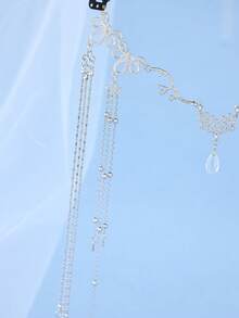 1pc Bohemian Crystal Tassel Forehead Headpiece, Vintage Elegant Bridal Hair Accessory - Silver - View 4