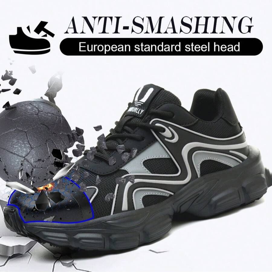 Dian Sen Unisex Steel Toe Work Shoes, Anti-Crush Anti-Puncture, Lightweight Protective Shoes, Suitable For Warehouse And Construction Daily Labor Protection