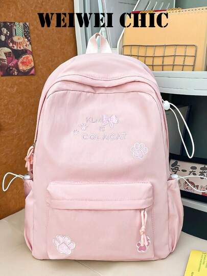 Pink Casual Backpack, Lovely Bow And Cat Claw Detail Multi Compartment Rucksack, Portable School Bag Suitable For Daily Commute And Short Trips