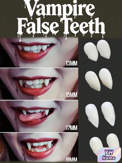 Vampire Fangs, Halloween Vampire Accessories, Vampire Fangs, 4 Sizes - 1.3cm/1.5cm/1.7cm/1.9cm, Retractable Vampire Fangs, Halloween False Teeth, Zombie Teeth, Cosplay Vampire Costume, Unisex, Halloween Cosplay Makeup Party Props, Daily Party Costume Props, Halloween Party Makeup Costume Props.