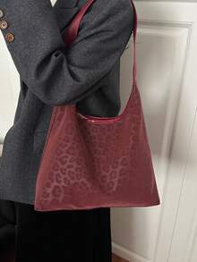 Bolso Tote Vintage con Estampado de Leopardo, Diseño de Gran Capacidad, Duradero y Resistente a Arañazos, Bolso de Hombro Versátil para Desplazamientos y Salidas Diarias - Rojo - Ver 5