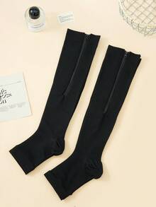 1 Pair/2 Pairs Zipper Open Toe Compression Socks, Unisex 5-20mmHg Graduated Compression, Slimming & Shaping, Easy On/Off, Knee-High Design, Suitable For Running, Sports, Fitness, Standing Work, Daily Wear - Multicolor - View 12