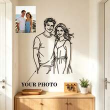 1pc Customized Couple/Family Portrait Metal Wall Art, Modern Hanging Portrait Photo Customization, Suitable For Anniversary, Birthday, Valentine's Day, Graduation, Mother's Day, Father's Day, Christmas, Home Decor Gift, Minimalist Line Art, Laser Cut - Black - View 9