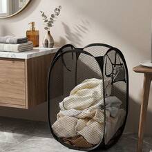 1pc Large Foldable Laundry Basket, Mesh Clothes Storage Bin, Portable Dirty Clothes Hamper For Home - Multicolor - View 8