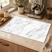 1 pieza Alfombrilla de secado de cocina de tierra de diatomeas con patrón de mármol blanco y dorado, alfombrilla de secado rápido y antideslizante para cafetera y platos, adecuada para encimera de cocina y mesa de comedor - Multicolor - Ver 4