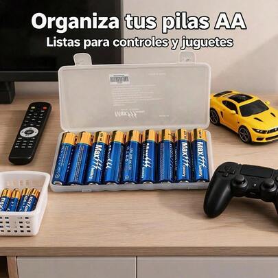 Universal Carbon Batteries In A Minimalist Unisex Organizer Box For Remote Controls And Home Toys