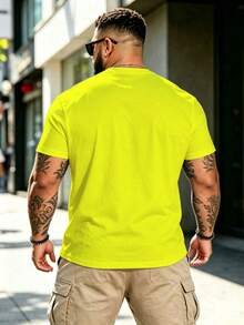 Plus Size Men's Neon Yellow Funny Cartoon Duck Print Short Sleeve T-Shirt, American Street Style Loose Casual Plus Size Top - Yellow - View 2