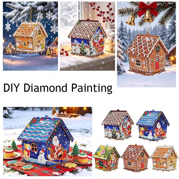 Holiday 3D House Full Rhinestone Hanging Decor, Multiple Differentiated Winter Scene Designs, Fine Colorful Rhinestones Covering House Exterior To Recreate Candy And Snowy Patterns, Comes With Hanging Rope For Both Hanging And Tabletop Display, Smooth Base Resistant To Cracking, Warm And Rich Color Palette, Suitable For Winter Scene Decoration, Window Display, Holiday Commemorative Gift