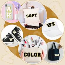 52件 A-Z 金邊刺繡雪尼爾布料字母貼布，DIY 校隊字母貼布，適用於帽子、襯衫、牛仔褲、包包，黑+白 - 白+黑 - 查看 6