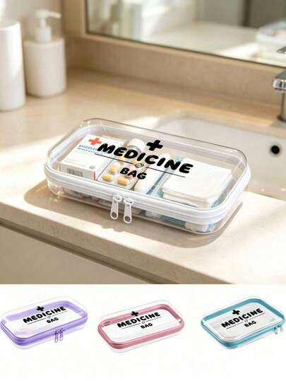 New Medical Pattern Transparent Hard Zipper Protective Box, Medical Bag, Waterproof Toiletry Bag, Printed With Black Letters And Cross (Random Print Direction), PVC Travel Storage Bag - Lightweight Fade-Resistant Makeup Toiletry Bag, Hard Plastic Zipper Bag, Transparent Zipper Bag, Plastic Storage Box, Portable Travel Box, Digital Product Storage, Easy To Wipe Clean, Makeup Bag For Women, Teachers, Friends, Nurses, Back To School Essential Travel Bag, Perfect Choice For Graduation Season, Easter, Christmas