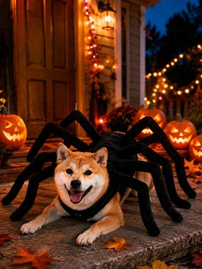 Halloween Giant Spider Pet Costume, Bendable Legs Adjustable Plush Spider Outfit, Suitable For Dogs, Cats, Puppies Cosplay Costume, Halloween Party Photo Prop